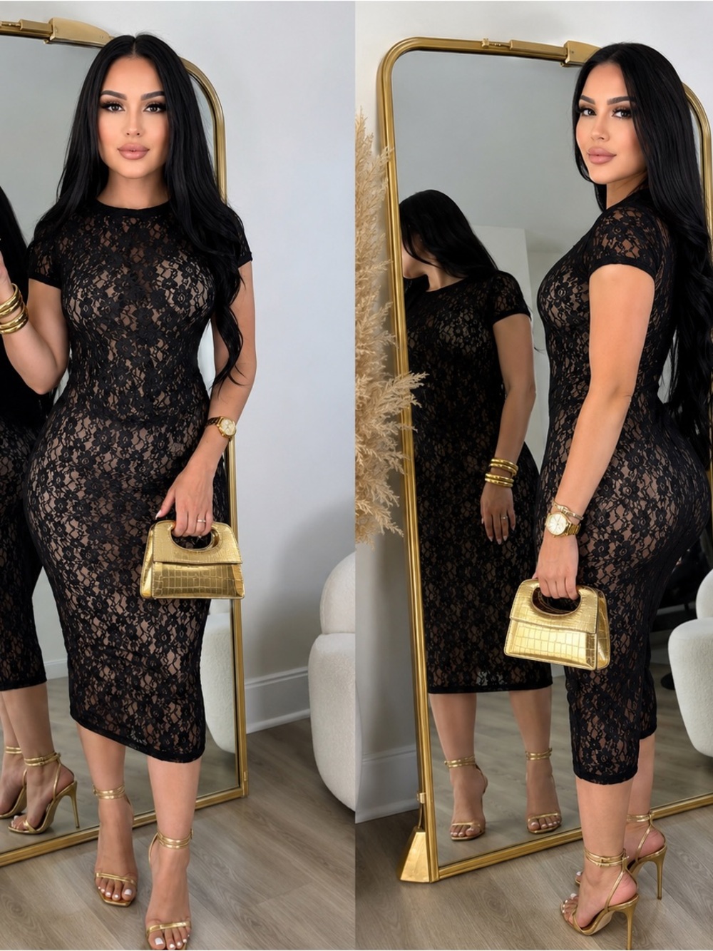 Black Lace Sheath Dress - Elegant Women's Midi Dress